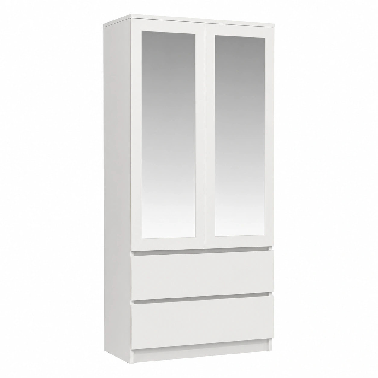 Armadio Bianco con Specchio e Appendiabiti, 90x180x50 cm, 2 Cassetti e 4 Ripiani per Camera da Letto e Ufficio