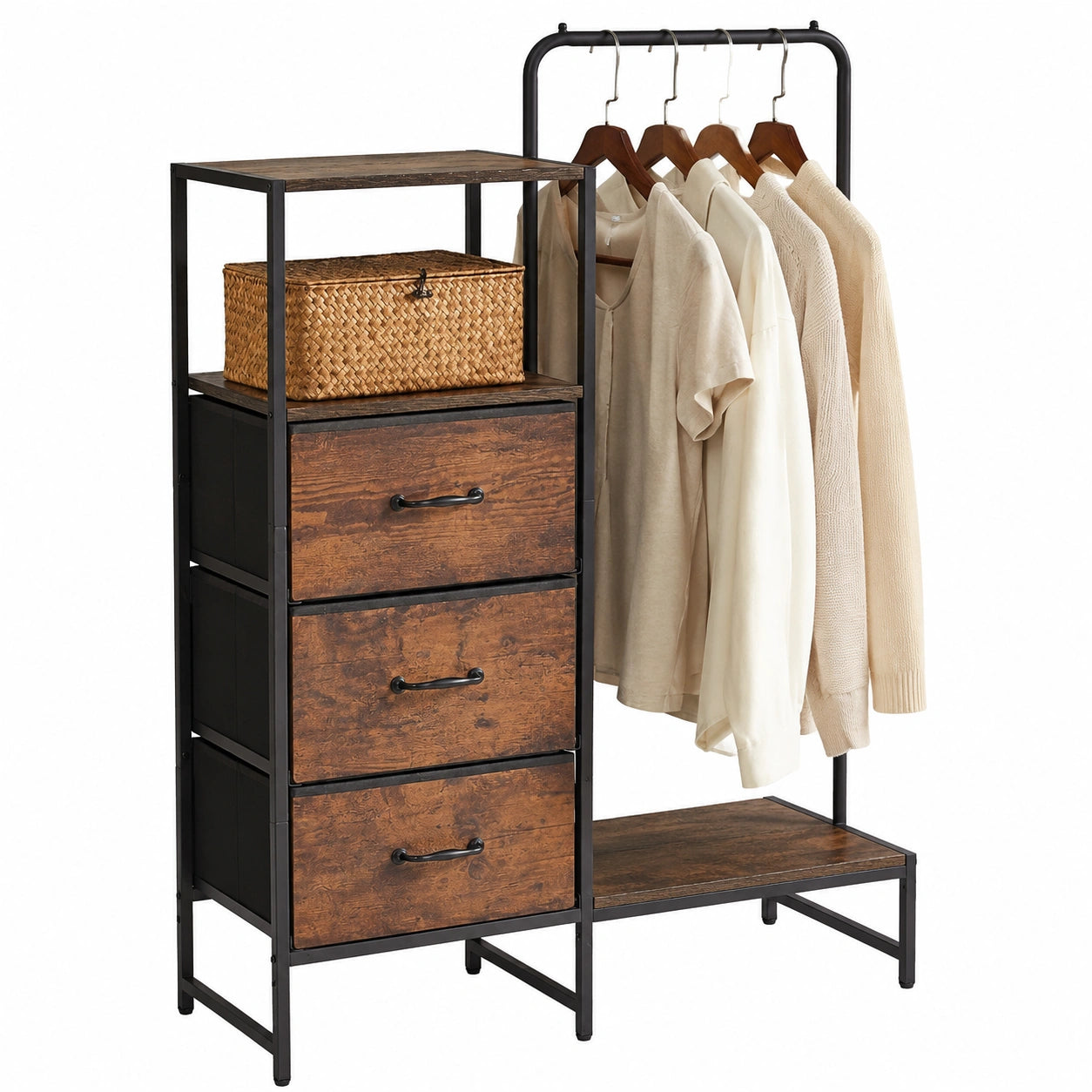 Cassettiera Aibiju con 3 Cassetti in Tessuto e Ripiano, per Camera da Letto, Soggiorno, Corridoio, Ufficio, Marrone Rustico